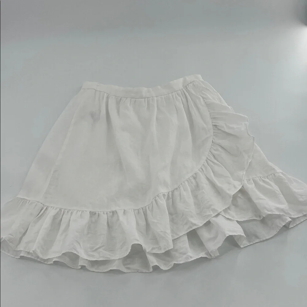 J Crew Linen Ruffle Faux Wrap Skirt White Size 8 resort spring mature vacation - Picture 4 of 11